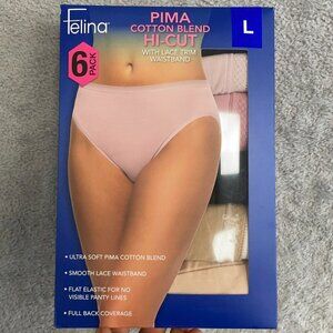 NEW 6-Pack Felina Pima Women's Size L Cotton Blend Hi-Cut Panties Full Coverage